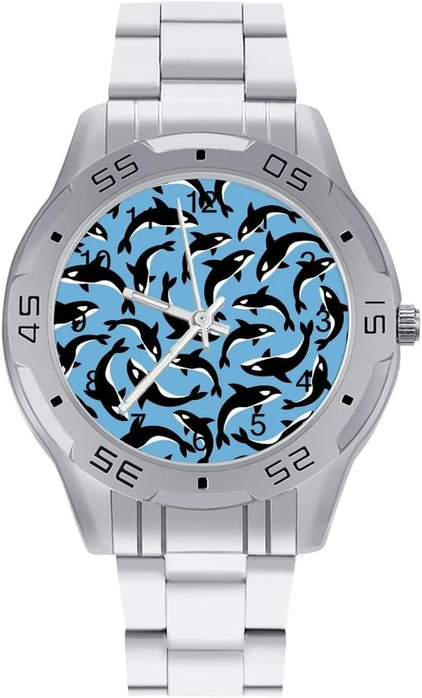 Killer Whales Classic Wrist Watches for Men Casual Business Dress Watch with Stainless Steel Band Work Party