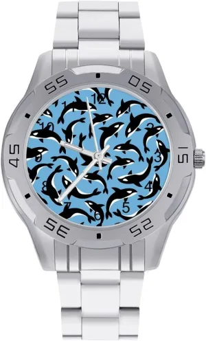 Killer Whales Classic Wrist Watches for Men Casual Business Dress Watch with Stainless Steel Band Work Party