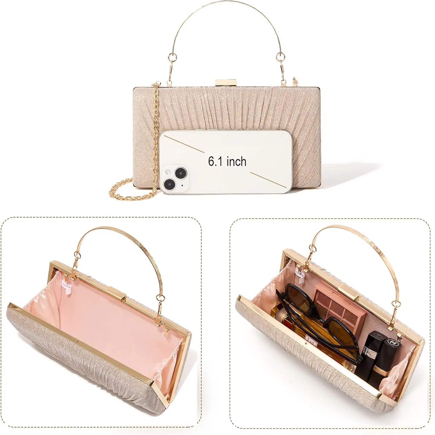 Kseymeir Clutch Purses for Women Pleated Evening Handbag with Chain Prom, Cocktail, and Wedding