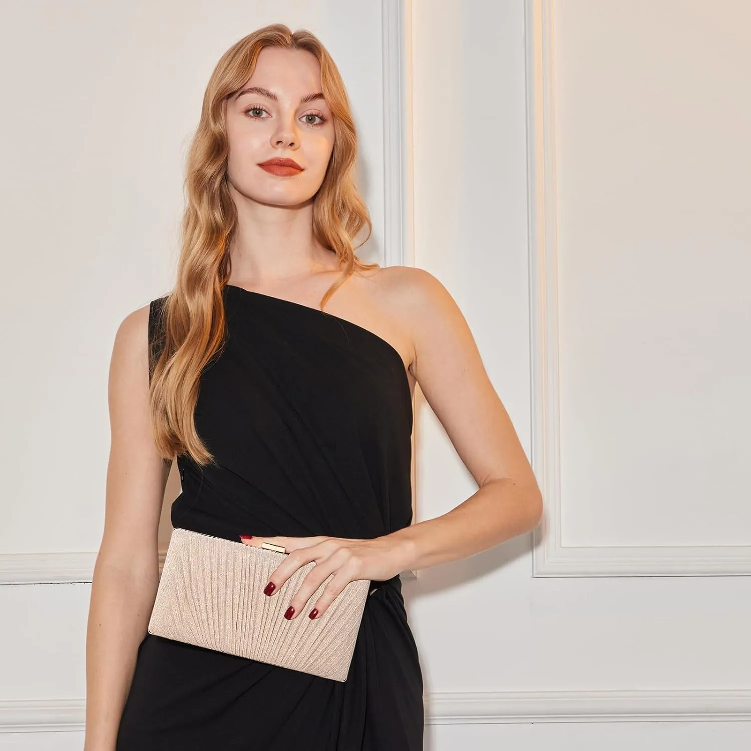 Kseymeir Clutch Purses for Women Pleated Evening Handbag with Chain Prom, Cocktail, and Wedding
