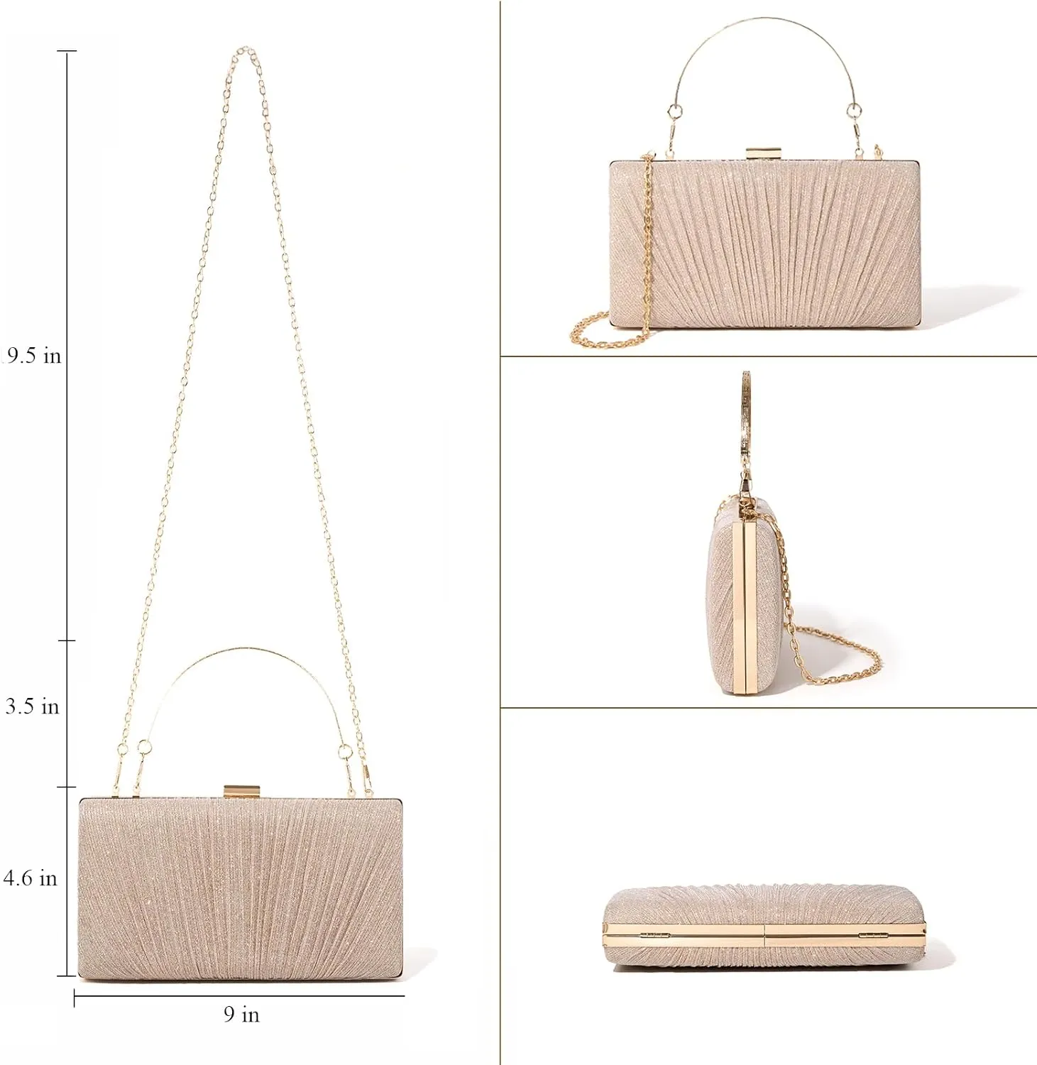 Kseymeir Clutch Purses for Women Pleated Evening Handbag with Chain Prom, Cocktail, and Wedding