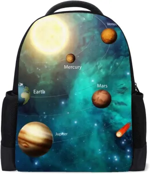 Kuizee Classic Backpack Adjustable Padded Shoulder Straps Daypack ﻿3d Space Distant Stars Planets Solar System Orbits Book Bag Casual Bags Durable College School Daily 16Inch