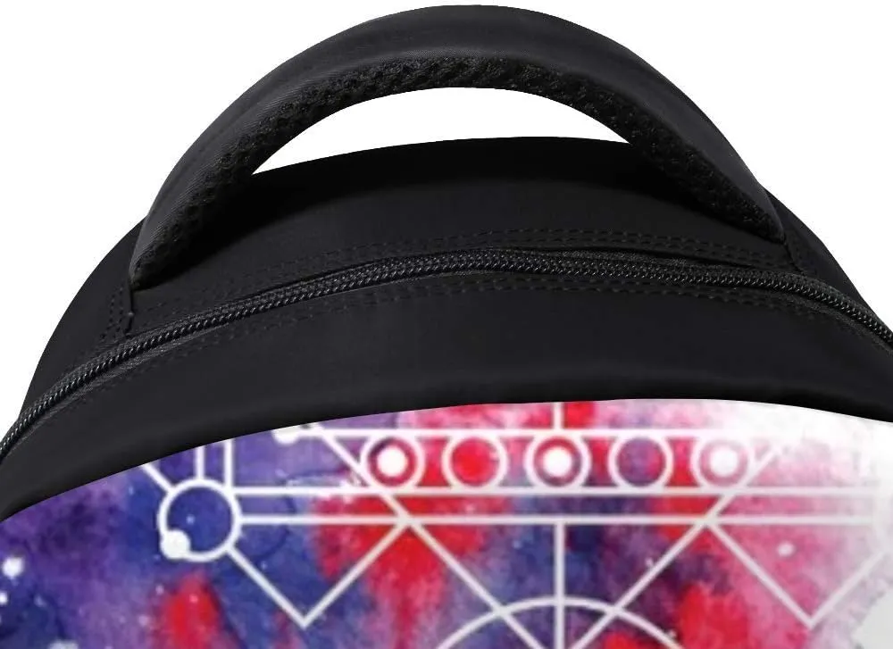 Kuizee Classic Backpack Schoolbag Adjustable Padded Shoulder Straps Daypack ﻿Sacred Geometry Watercolor Space Casual Bags Durable College Daily 16Inch
