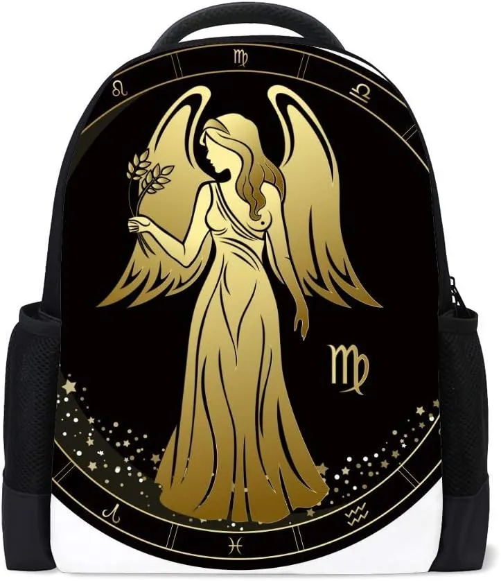 Kuizee Classic Backpack Schoolbag Adjustable Padded Shoulder Straps Daypack ﻿Virgo Zodiac Sign Circle Constellation Casual Bags Durable College Daily 16Inch