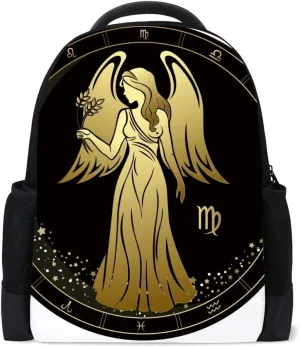 Kuizee Classic Backpack Schoolbag Adjustable Padded Shoulder Straps Daypack ﻿Virgo Zodiac Sign Circle Constellation Casual Bags Durable College Daily 16Inch