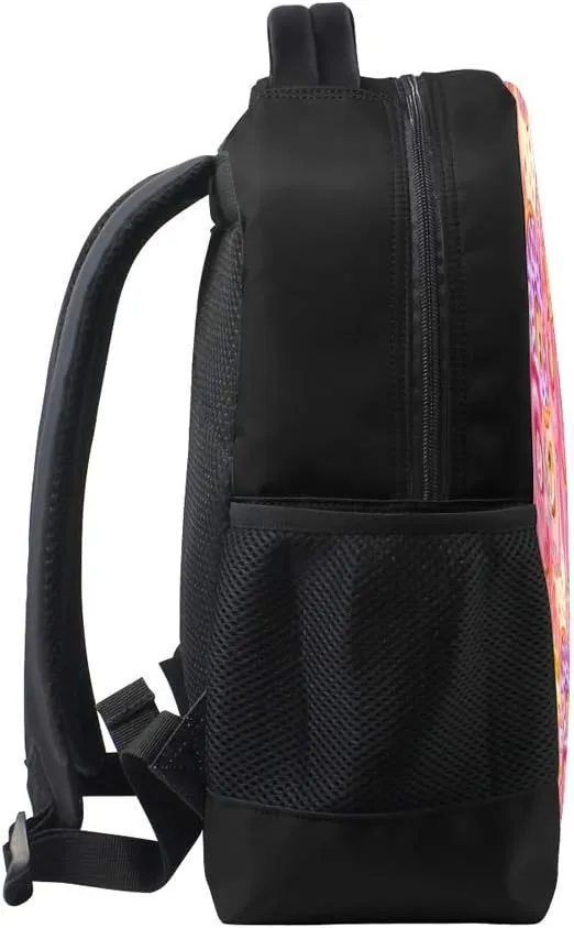 Kuizee Classic Backpack Schoolbag Adjustable Padded Shoulder Straps Daypack ﻿Watercolor Donuts Sweet Dessert Casual Bags Durable College Daily 16Inch