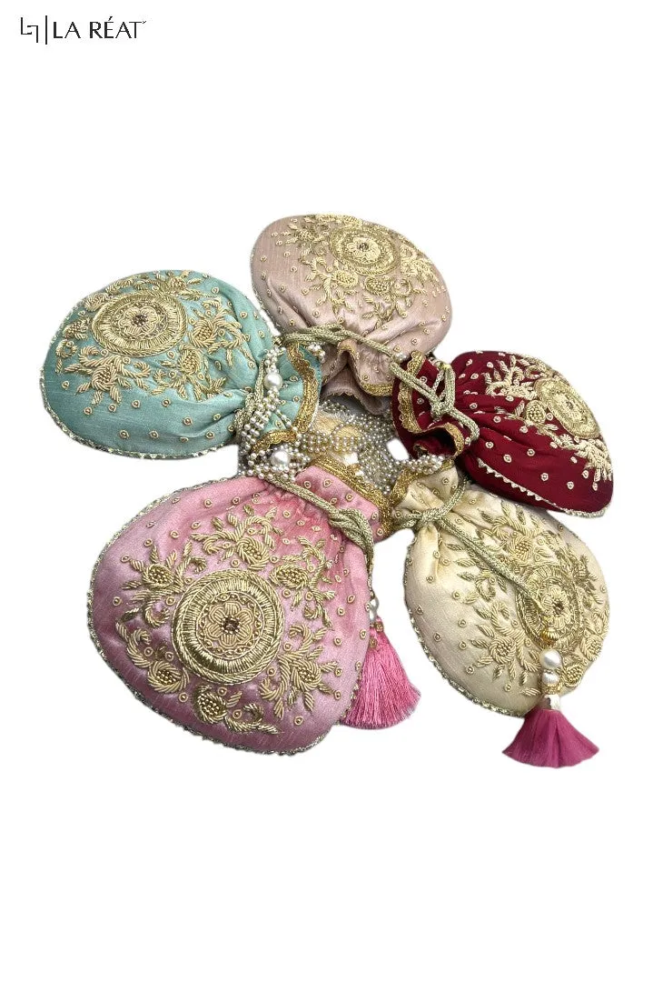 La Reat Kora Women's Bridal Fancy Party Hand Embroidery Potli Bags in Maroon