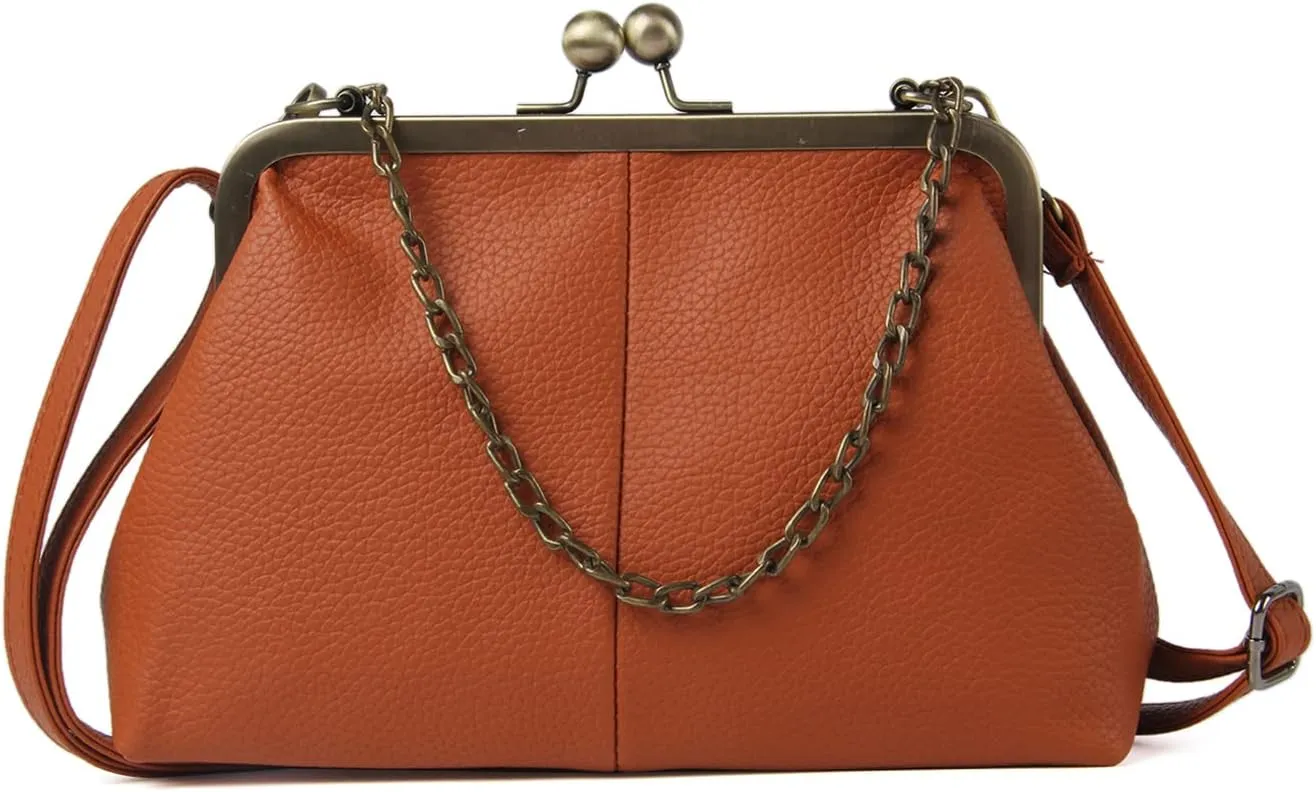 Lanpet Women Classical Kiss Lock Clutch with Chain Strap Shoulder Bag Purse Wallet