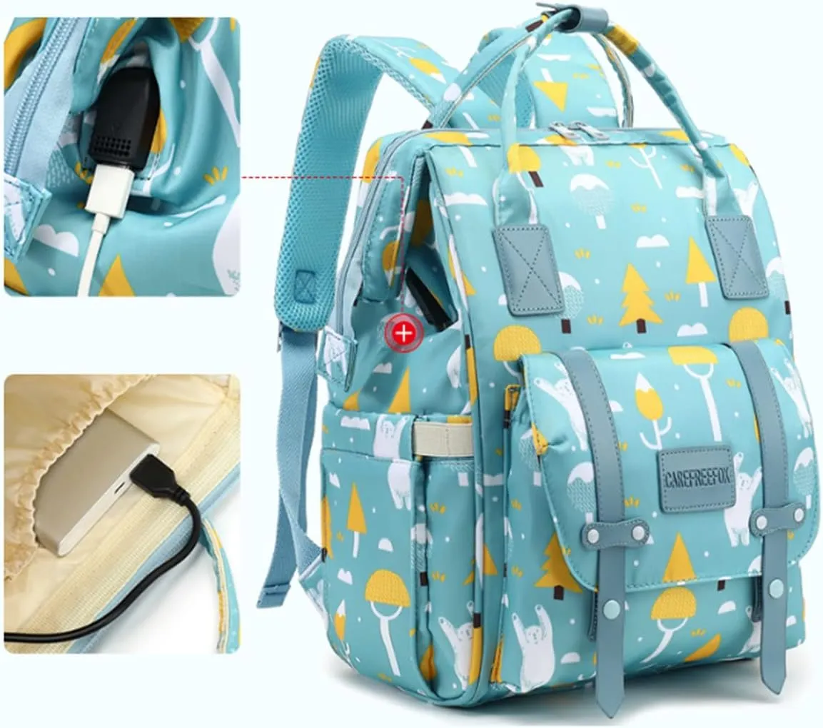 Large Capacity Baby Diaper Bag Backpack Waterproof Travel Nappy Diaper Bags Cute for Girls Boys (Swing Bear)
