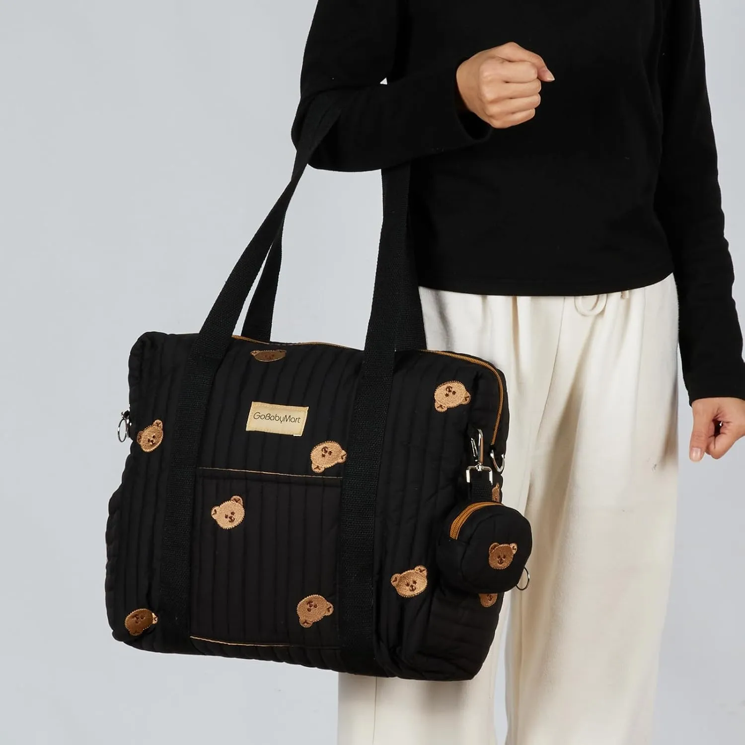 Large Diaper Bag Tote, Maternity Hospital Travel diaper tote, Multifunction baby bag, Baby Nappy Bags, Messenger bag (Medium - Black Bears)