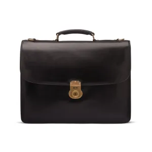 Large Leather Hatton Briefcase With Solid Brass Lock - Black