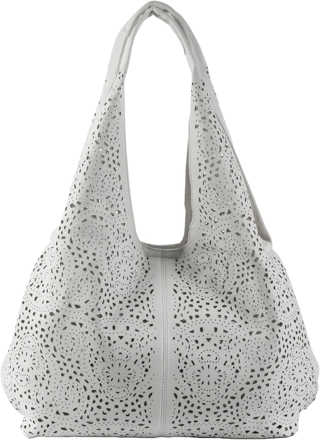 Laser Cut Faux Leather Shoulder Bag for Women – Large Summer Slouch Hobo Tote with Makeup Pouch – Lightweight – Desi