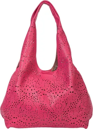 Laser Cut Faux Leather Shoulder Bag for Women – Large Summer Slouch Hobo Tote with Makeup Pouch – Lightweight – Desi