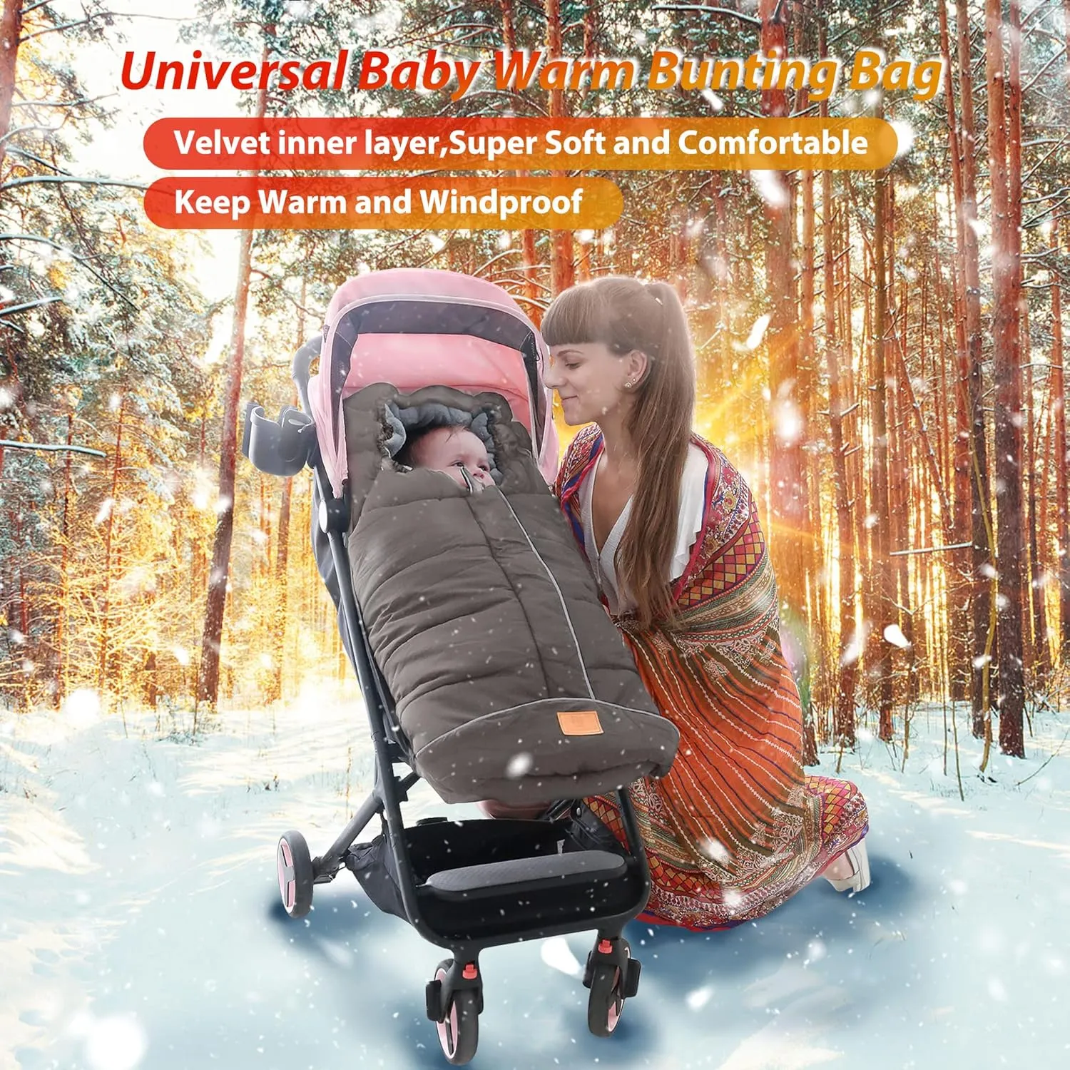 LAT Baby Warm Bunting Bag Universal,Stroller Sleeping Bag Cold Weather,Waterproof Toddler Footmuff(Basic,Grey)