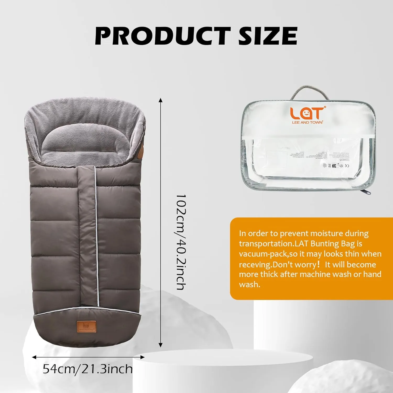 LAT Baby Warm Bunting Bag Universal,Stroller Sleeping Bag Cold Weather,Waterproof Toddler Footmuff(Basic,Grey)