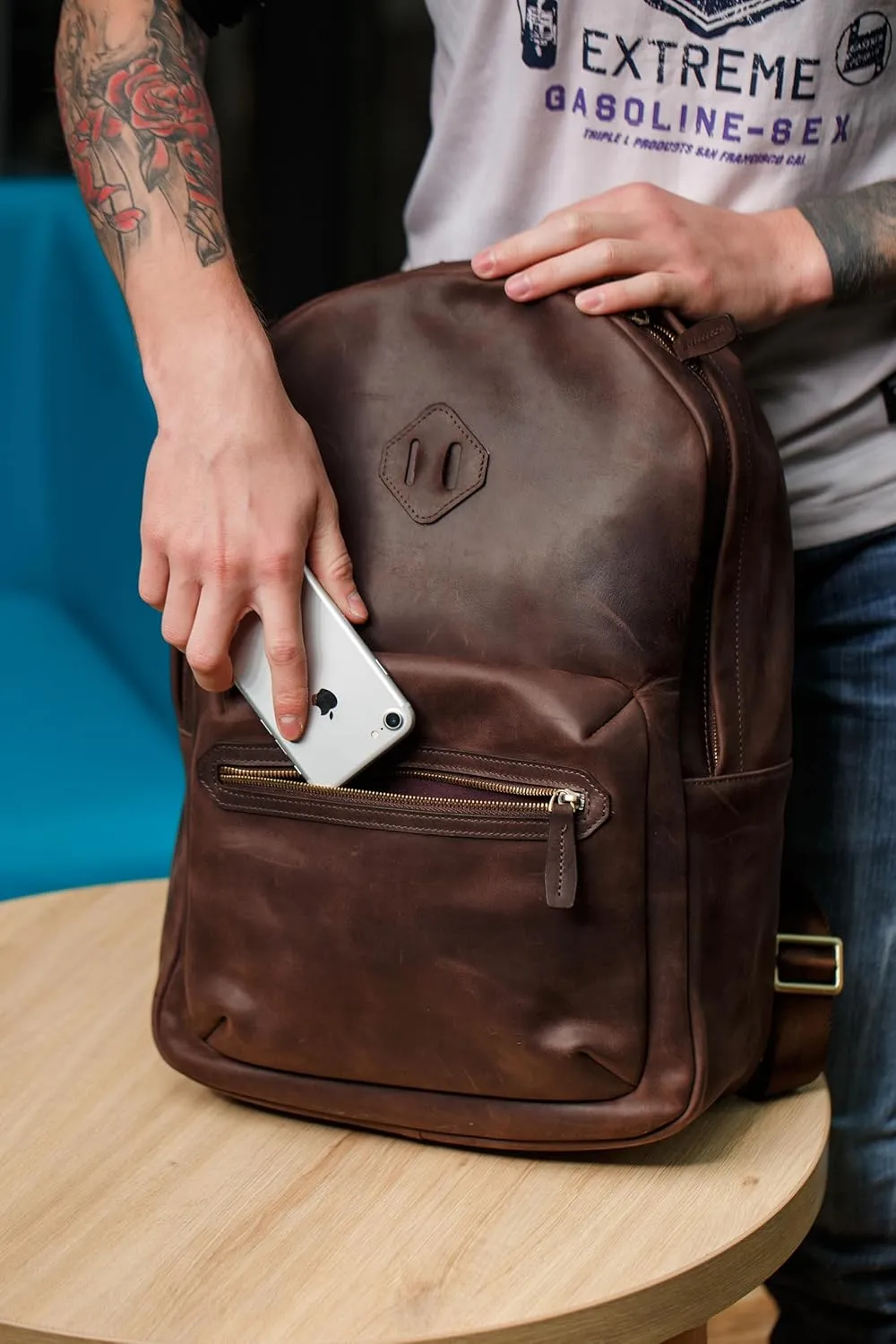 Leather Backpack Classic Laptop Vintage Daypack Weekend Travel Business Durable Carry On Rucksack Casual Bag