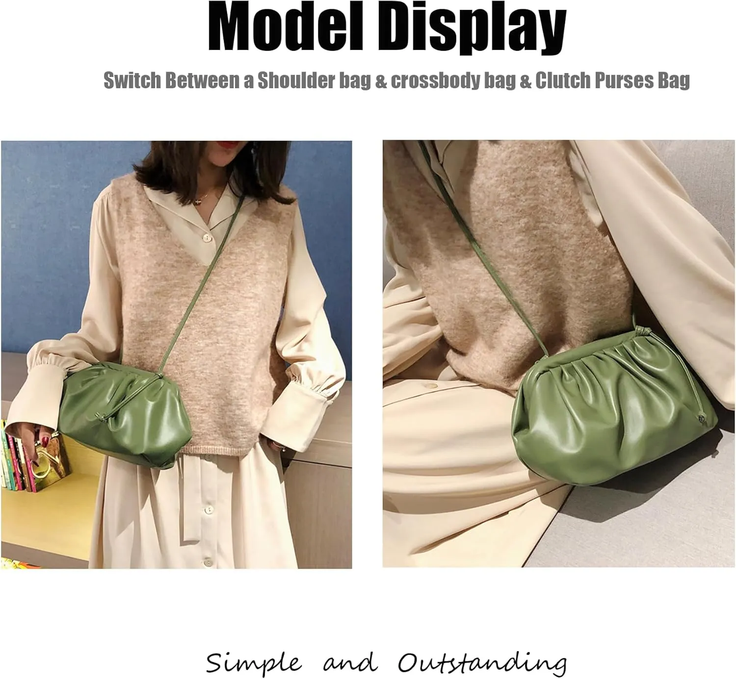 Leather Clutch Purses Bag for Women,Soft Cloud Crossbody Evening Bag Detachable Strap