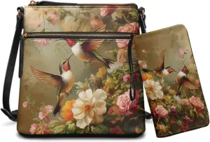 Leather Crossbody Purse Set Portable Hobo Bag Satchel Handbag with PU Leather Wallet