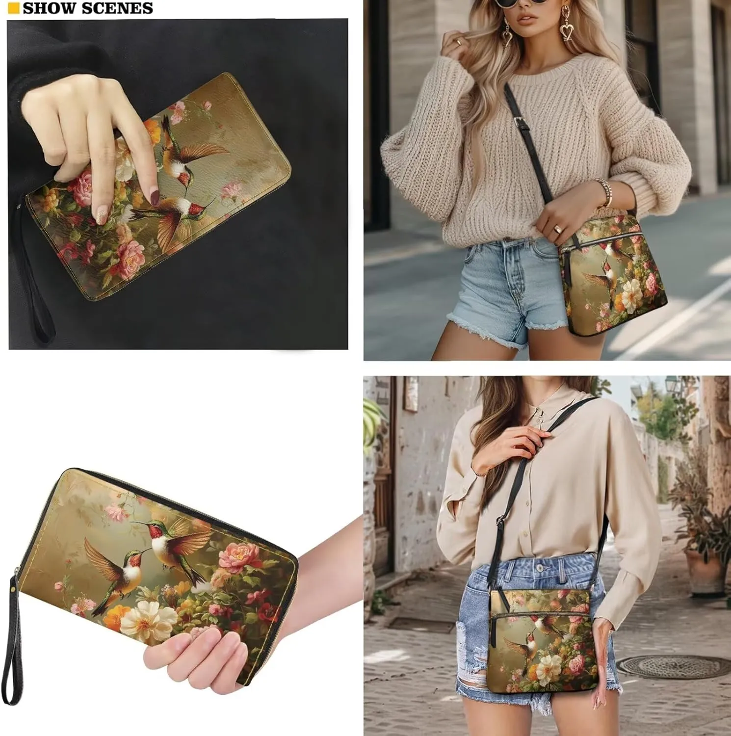 Leather Crossbody Purse Set Portable Hobo Bag Satchel Handbag with PU Leather Wallet
