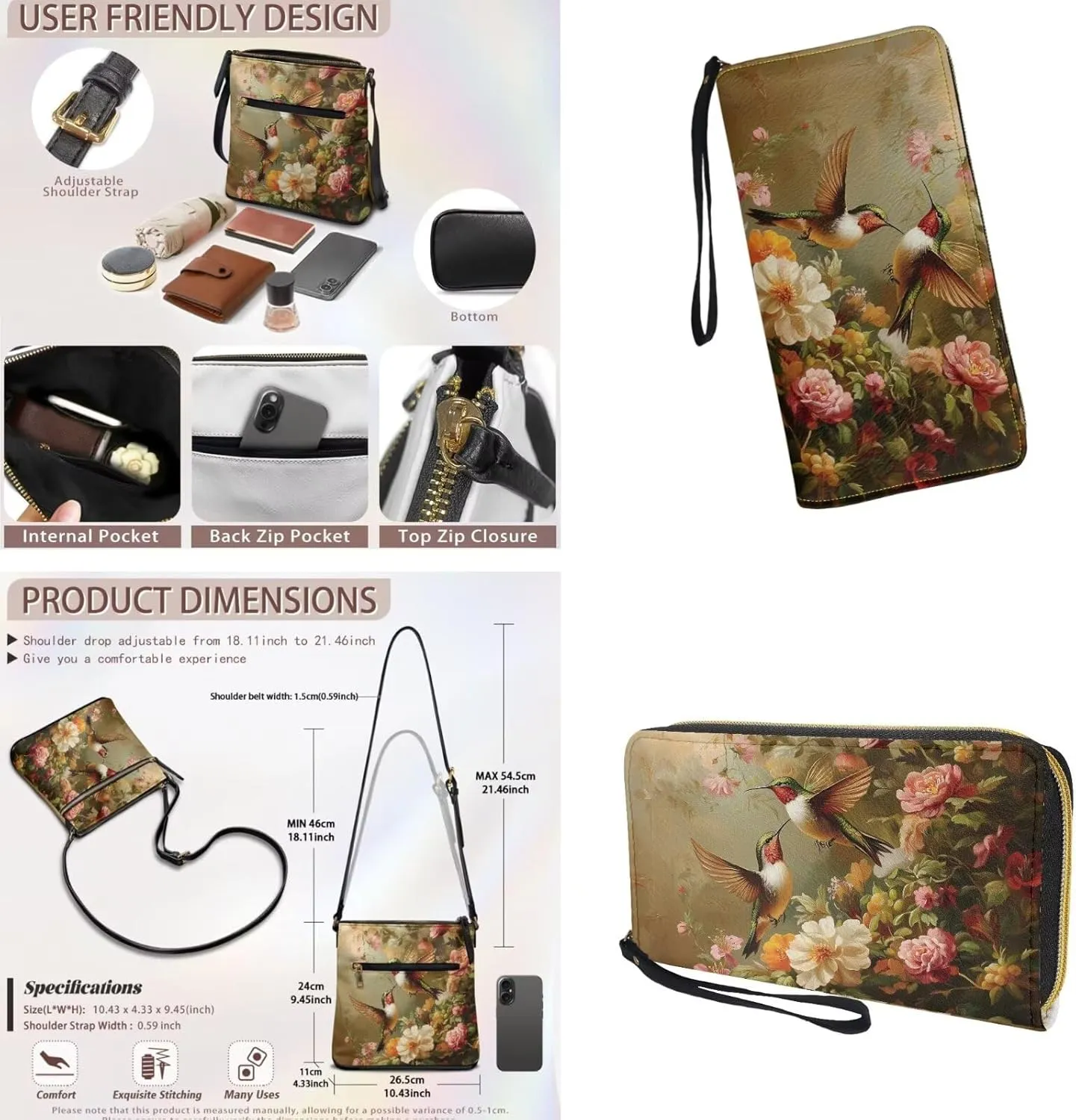 Leather Crossbody Purse Set Portable Hobo Bag Satchel Handbag with PU Leather Wallet