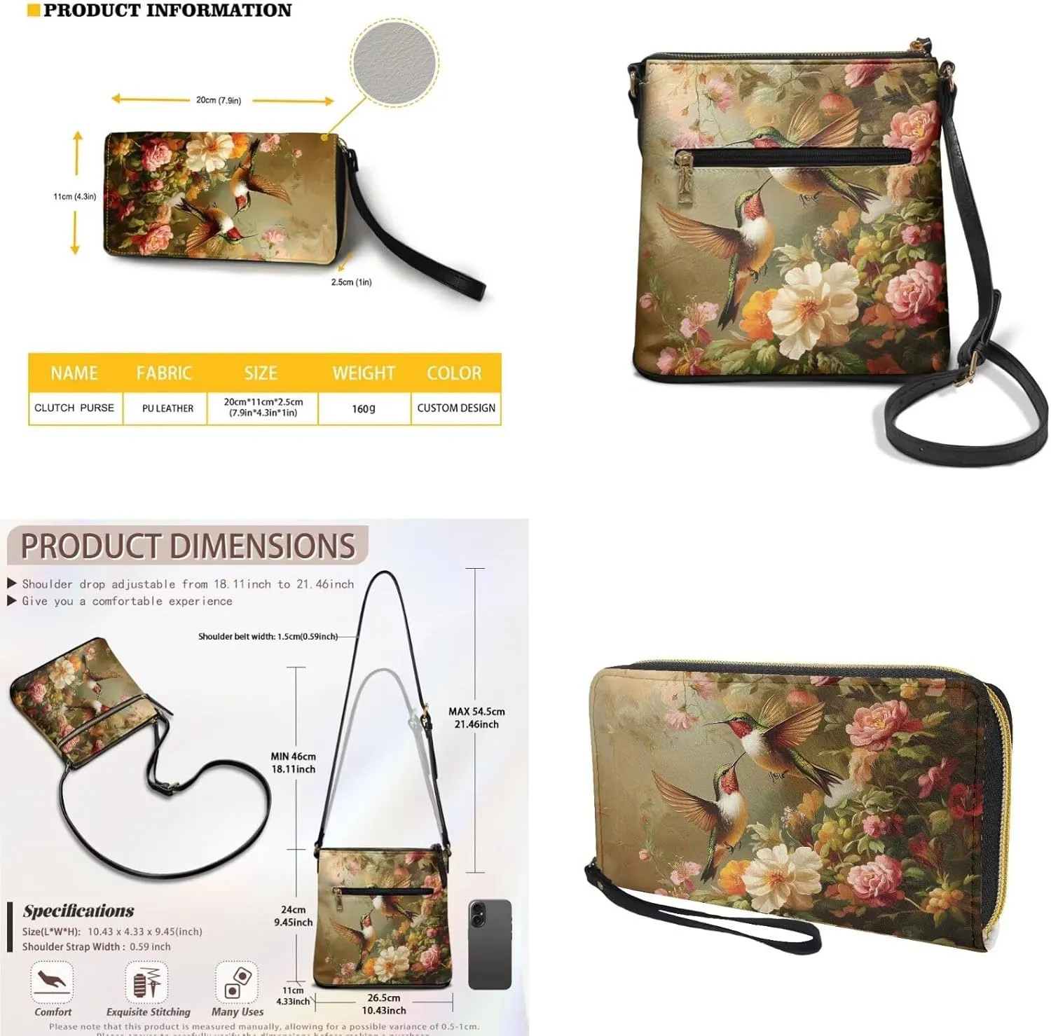 Leather Crossbody Purse Set Portable Hobo Bag Satchel Handbag with PU Leather Wallet