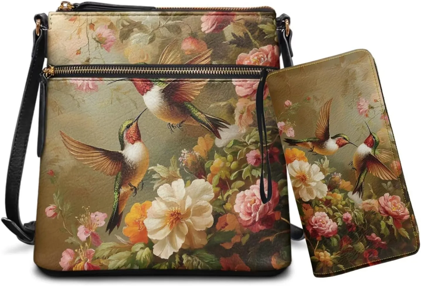 Leather Crossbody Purse Set Portable Hobo Bag Satchel Handbag with PU Leather Wallet
