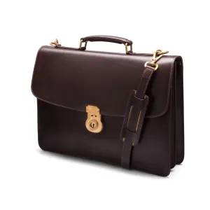 Leather Harvard Briefcase With Brass Lock - Brown