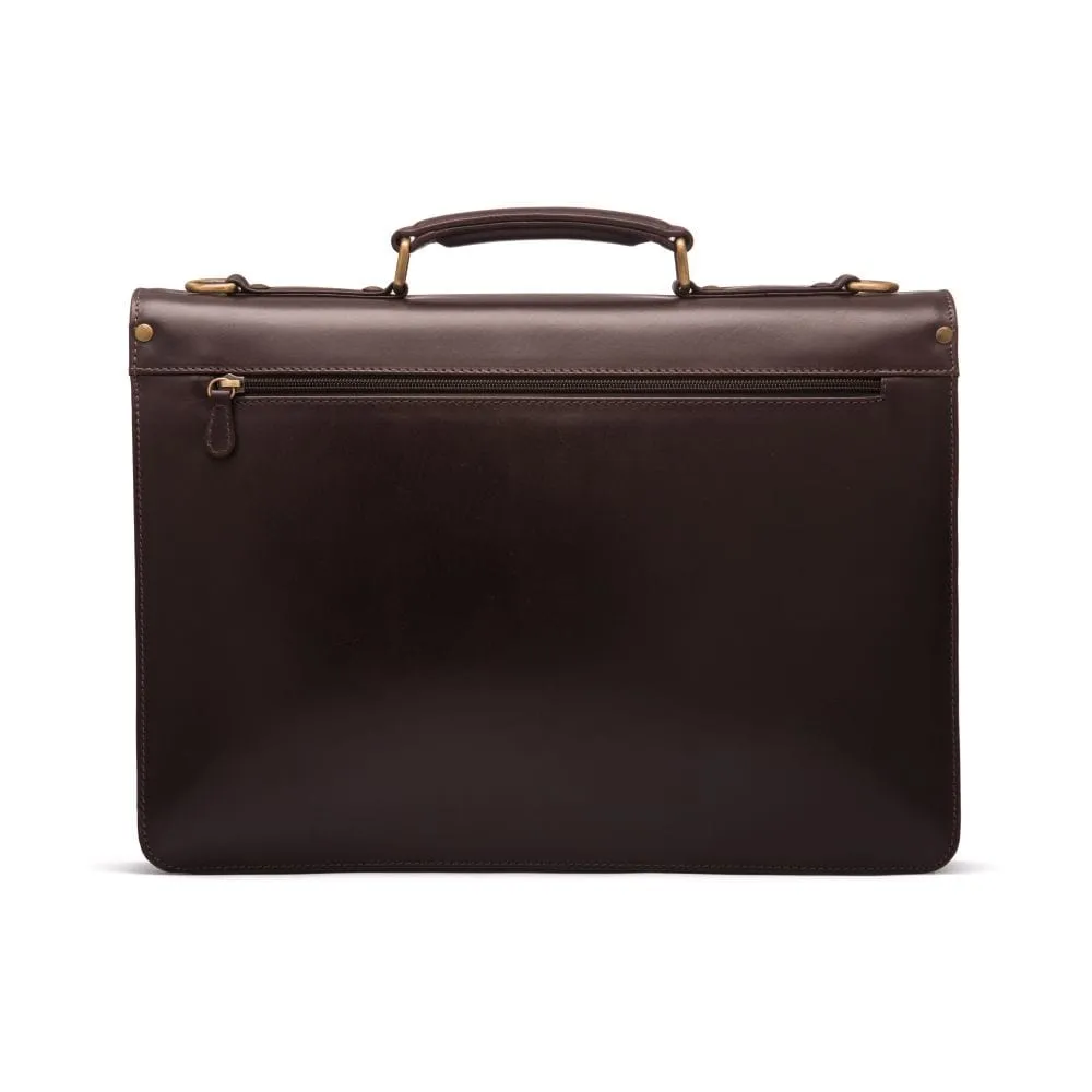 Leather Harvard Briefcase With Brass Lock - Brown