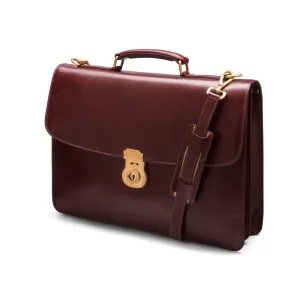 Leather Harvard Briefcase With Brass Lock - Dark Tan