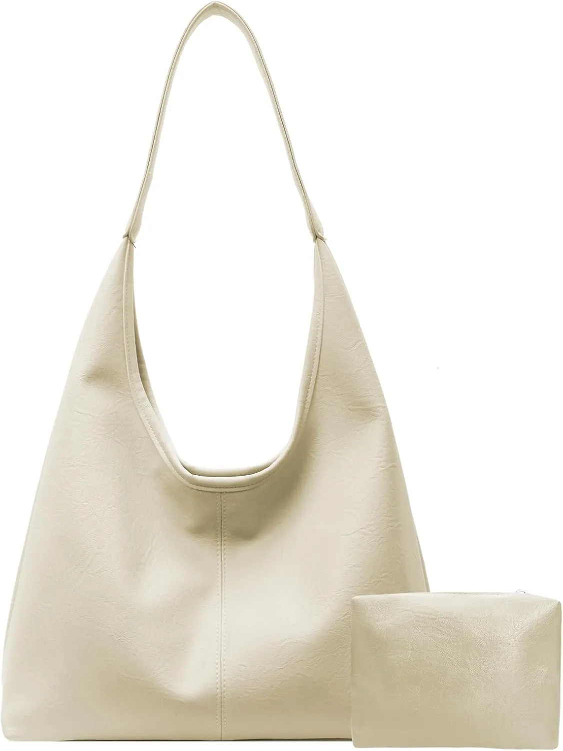 Leather Hobo Bags for Women Slouchy Tote Bag Retro PU Leather Purse Soft Shoulder Handbags Large Work Tote Bag 2pcs