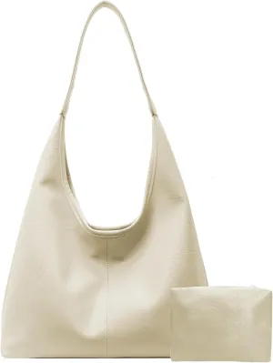 Leather Hobo Bags for Women Slouchy Tote Bag Retro PU Leather Purse Soft Shoulder Handbags Large Work Tote Bag 2pcs