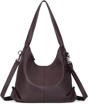 Leather Hobo Crossbody Bag for Women Large Shoulder Hobo Purses Genuine Leather Handbag Coffee