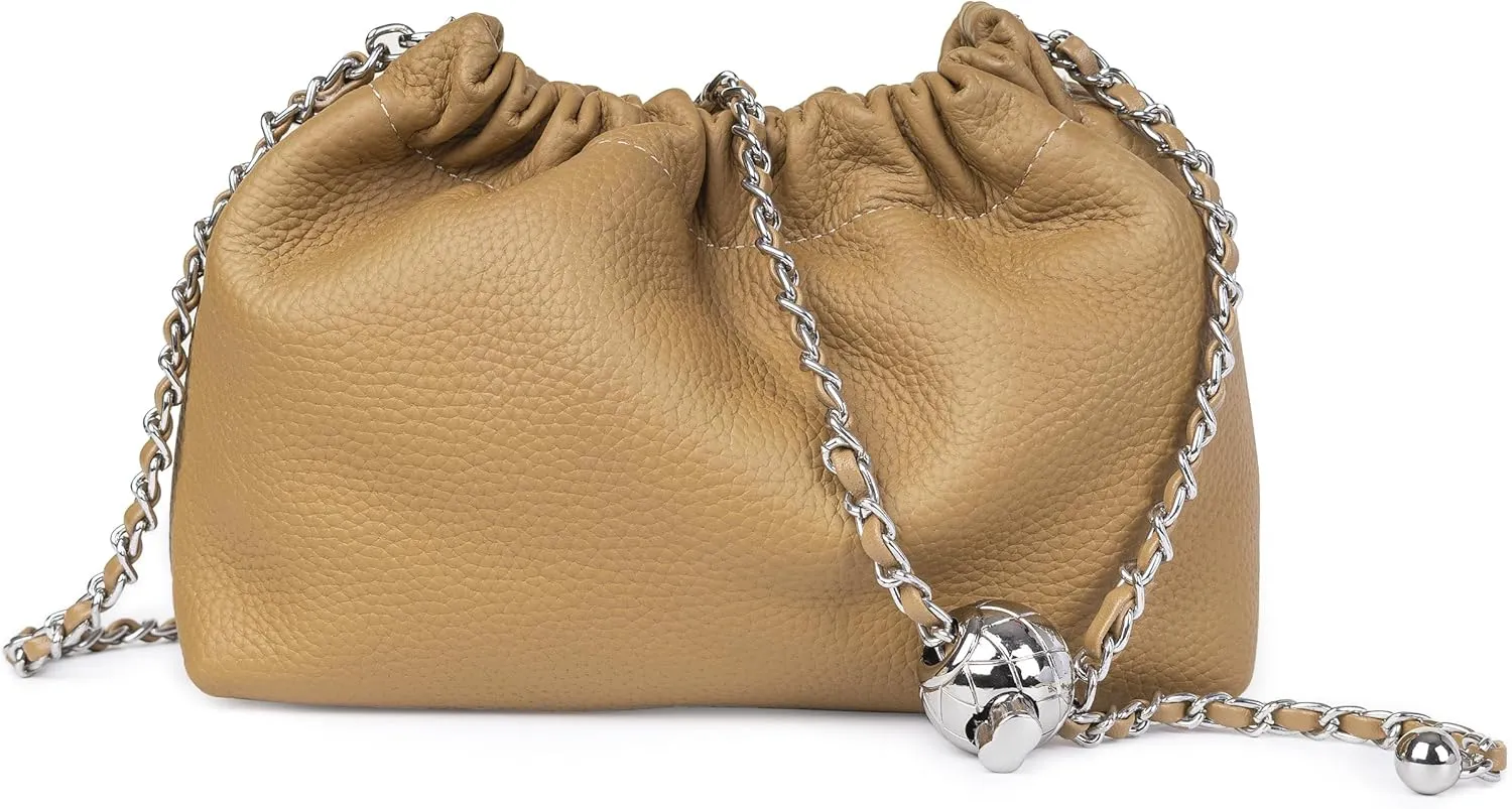 Leather Small Crossbody Bag For Women Trendy. Dumpling Bag Ruched Clutch Purse For Women Evening Bag Cloud Purse Hobo Bag.