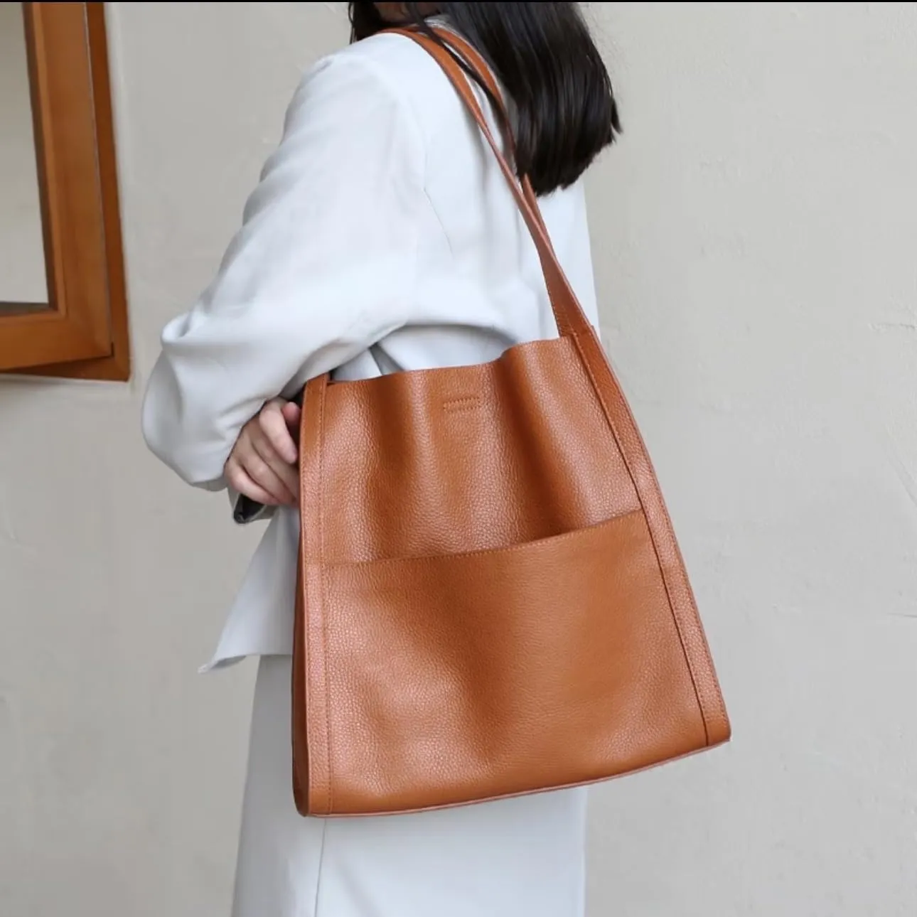 Leather Tote Shoulder Bag for Women，Large Leather Hobo Shoulder Bag
