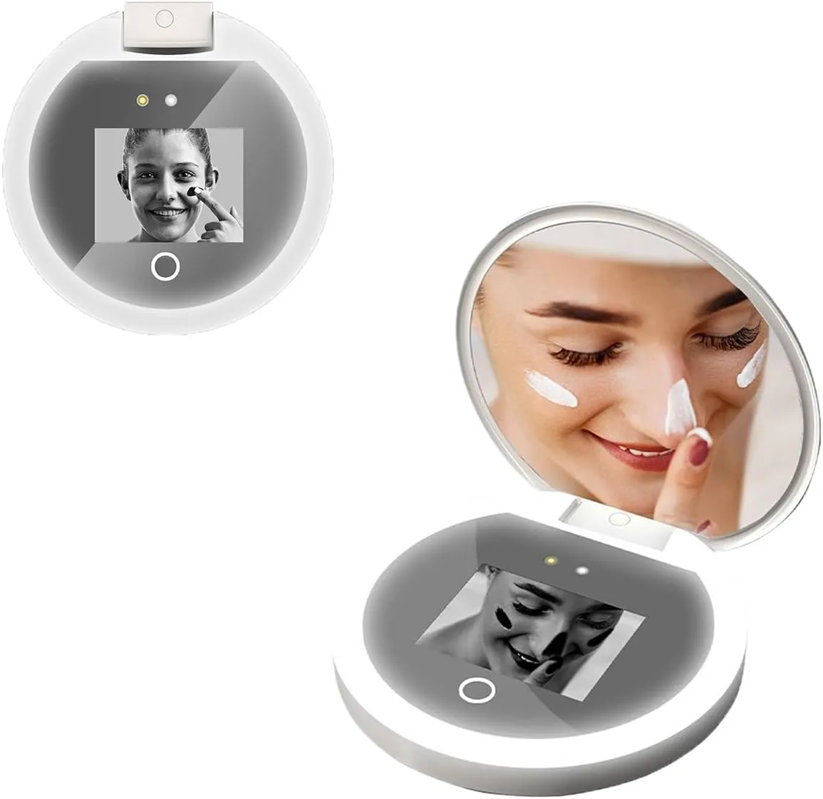 Led Uv Cosmetic Mirror, Compact Mirror with Uv Camera for Sunscreen Test, Portable Travel Mirror, 3 Kinds of Dimmable, Hand Held Mirror, Uv Webcam, Rechargeable
