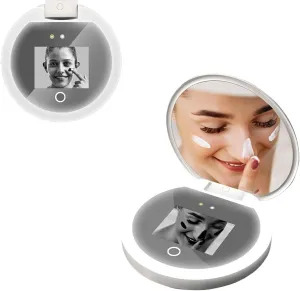 Led Uv Cosmetic Mirror, Compact Mirror with Uv Camera for Sunscreen Test, Portable Travel Mirror, 3 Kinds of Dimmable, Hand Held Mirror, Uv Webcam, Rechargeable