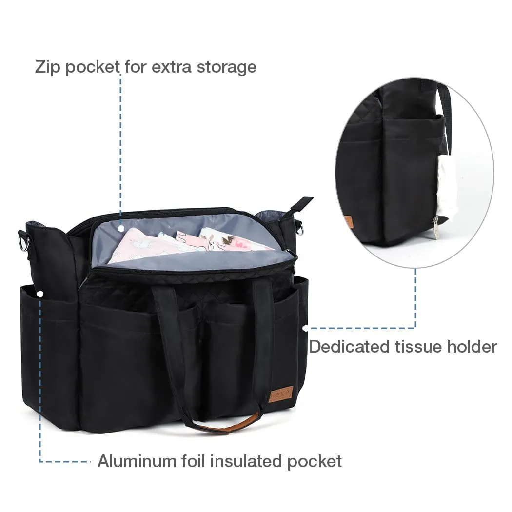 Lekebaby Diaper Bag Tote, Large Diaper Bags Waterproof,Large Mommy Bag for Hospital, Baby Bags for Mom Travel Diaper Tote Messenger Purse, Quilted Black