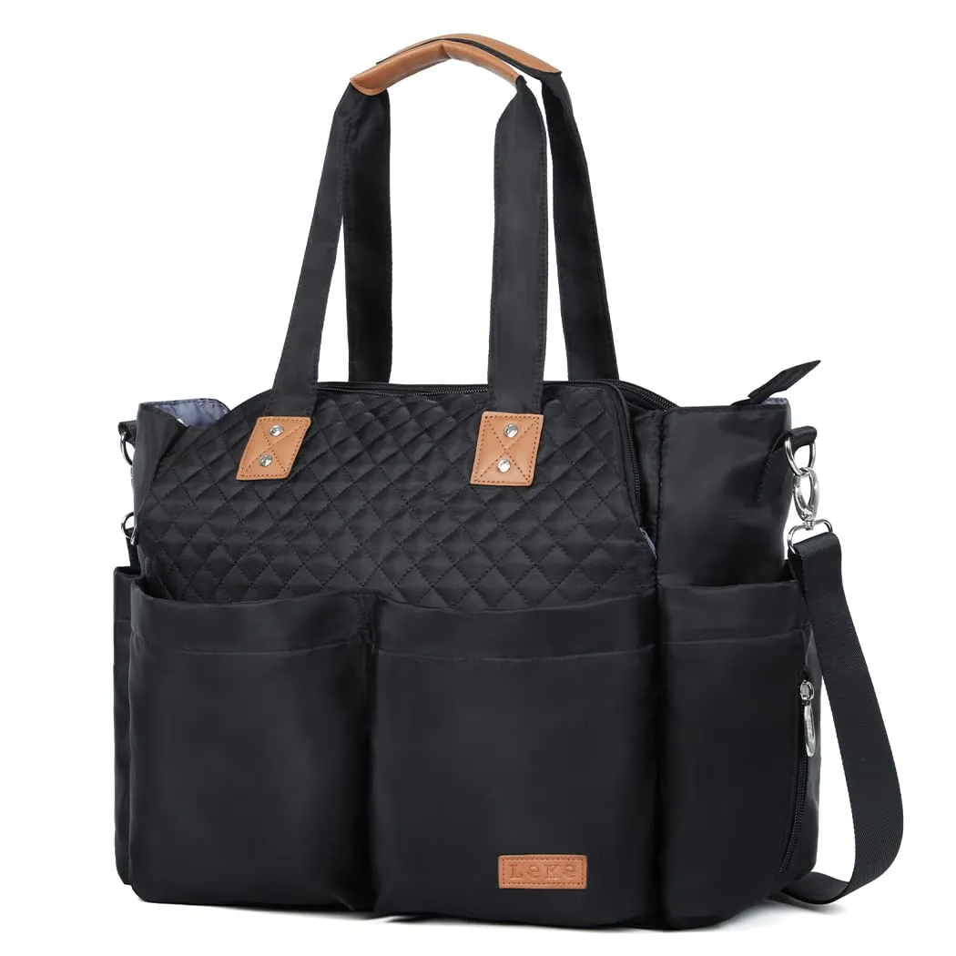 Lekebaby Diaper Bag Tote, Large Diaper Bags Waterproof,Large Mommy Bag for Hospital, Baby Bags for Mom Travel Diaper Tote Messenger Purse, Quilted Black