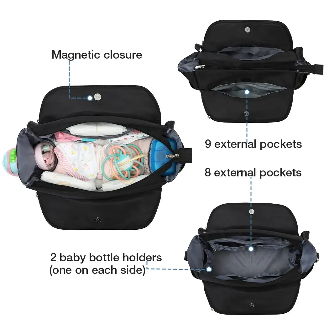 Lekebaby Diaper Bag Tote, Large Diaper Bags Waterproof,Large Mommy Bag for Hospital, Baby Bags for Mom Travel Diaper Tote Messenger Purse, Quilted Black