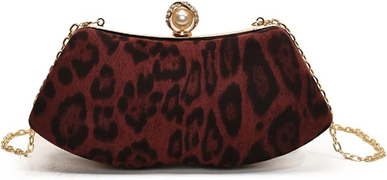 Leopard Print Purse Women Leopard Crossbody Bag with gold chain Cheetah Print Wedding Evening Handbag