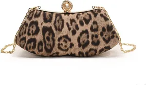 Leopard Print Purse Women Leopard Crossbody Bag with gold chain Cheetah Print Wedding Evening Handbag