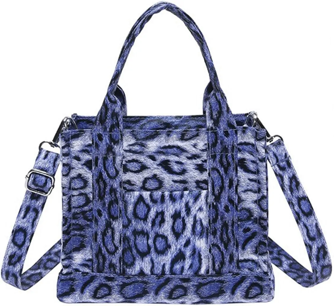 Leopard Purse Edgy Structured Mini Tote Bag Cheetah Print Leather Faux Fur Crossbody Purse Casual Street Hangouts