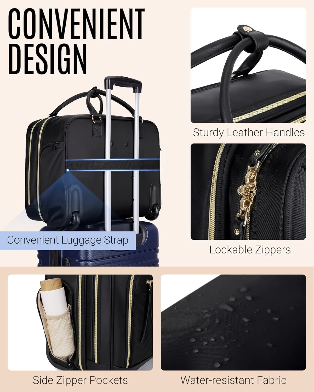 LIGHT FLIGHT Rolling Laptop Bag Rolling Briefcase for Women Computer Bag with Wheels Case for Carry on Travel Work Business