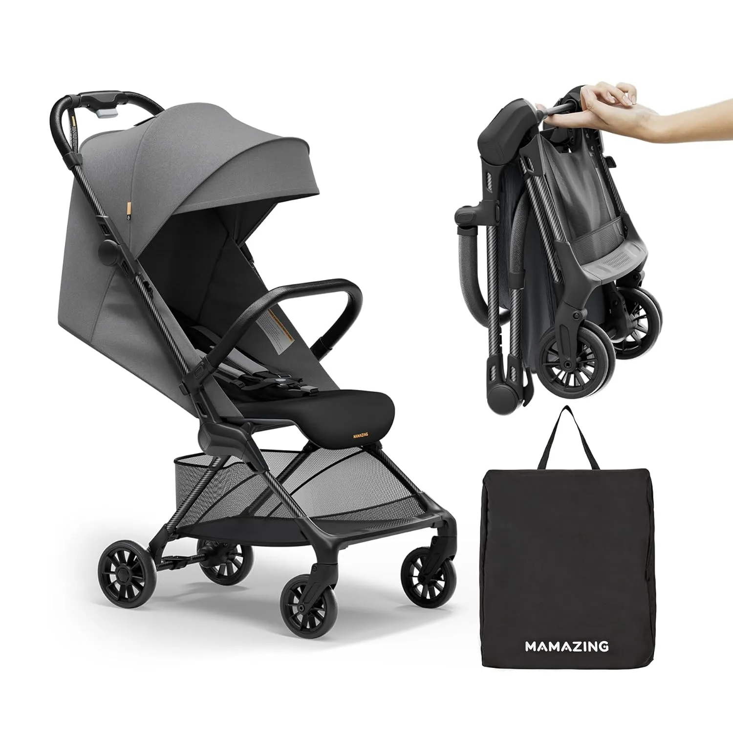 Lightweight Baby Strollers for Airplane, Ultra-Compact Travel Stroller, Light & Strong Portable Toddler Stroller with Carbon Fiber Frame and UPF 50  Waterproof Fabric, Only 9.9 lbs, Black