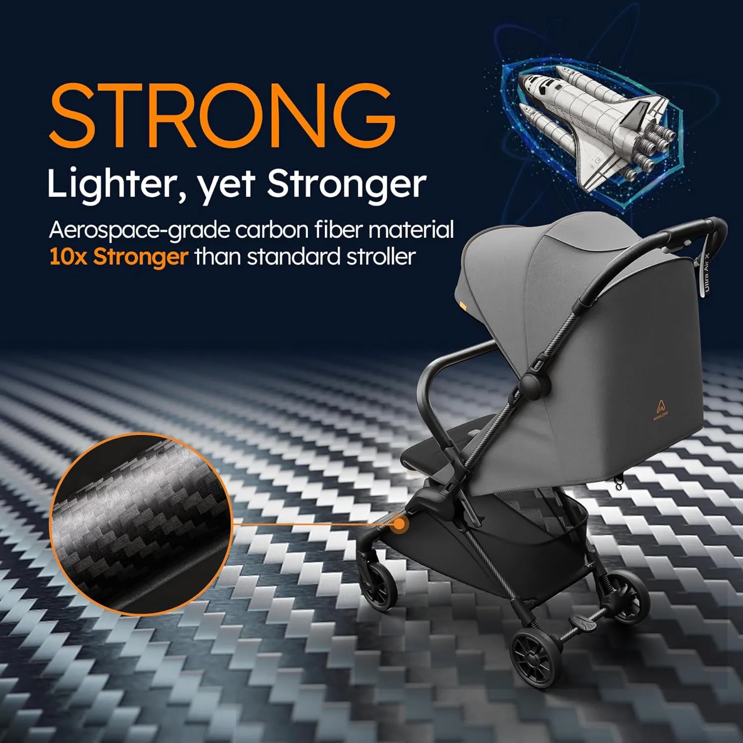 Lightweight Baby Strollers for Airplane, Ultra-Compact Travel Stroller, Light & Strong Portable Toddler Stroller with Carbon Fiber Frame and UPF 50  Waterproof Fabric, Only 9.9 lbs, Black