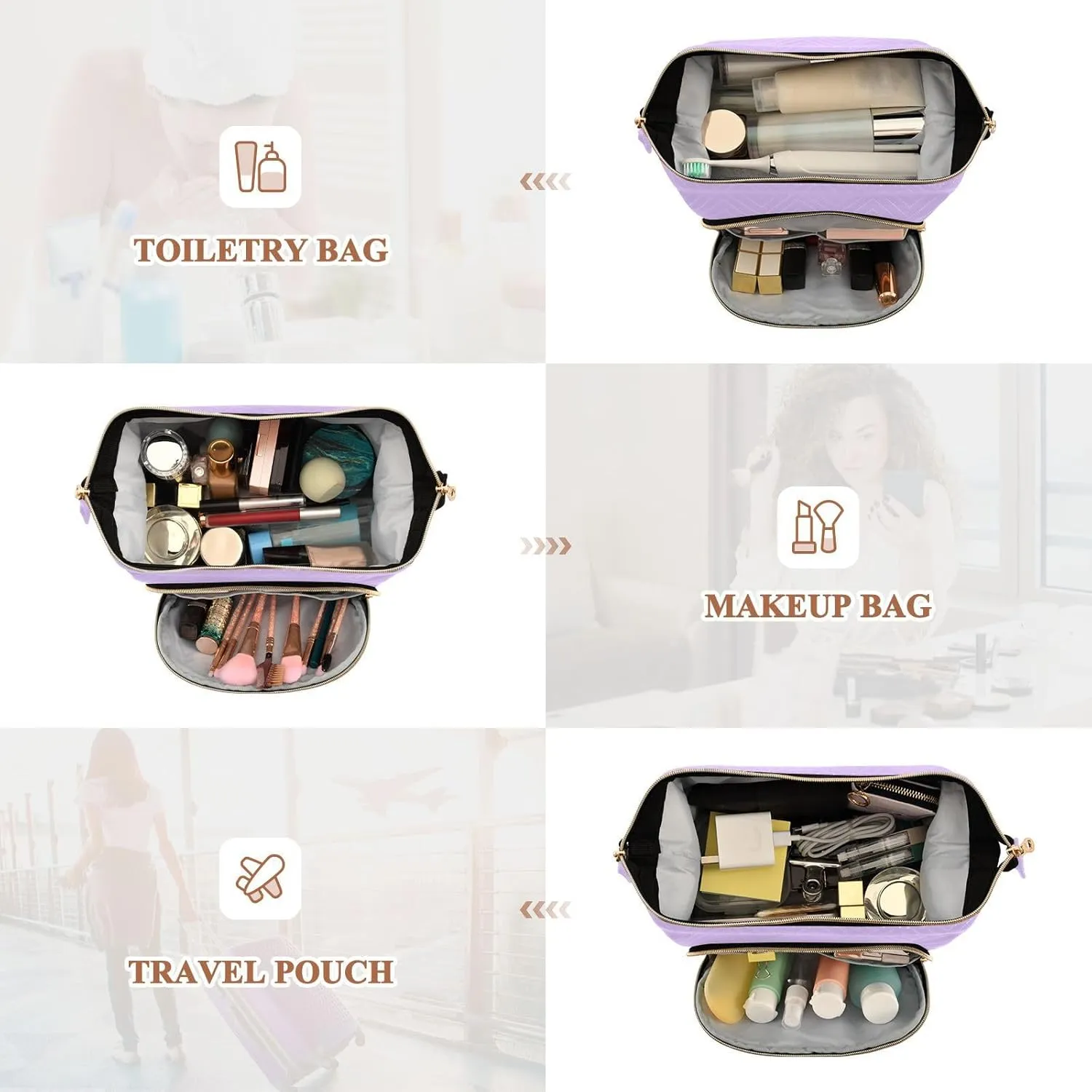 Lilac Custom Makeup Bag Travel Toiletry Bag Make Up Bags Skincare Bag Big Large Makeup Case Pouch Cosmetic Bag Box Organizer for Toiletries Women Purse Men Adults Trip Sports