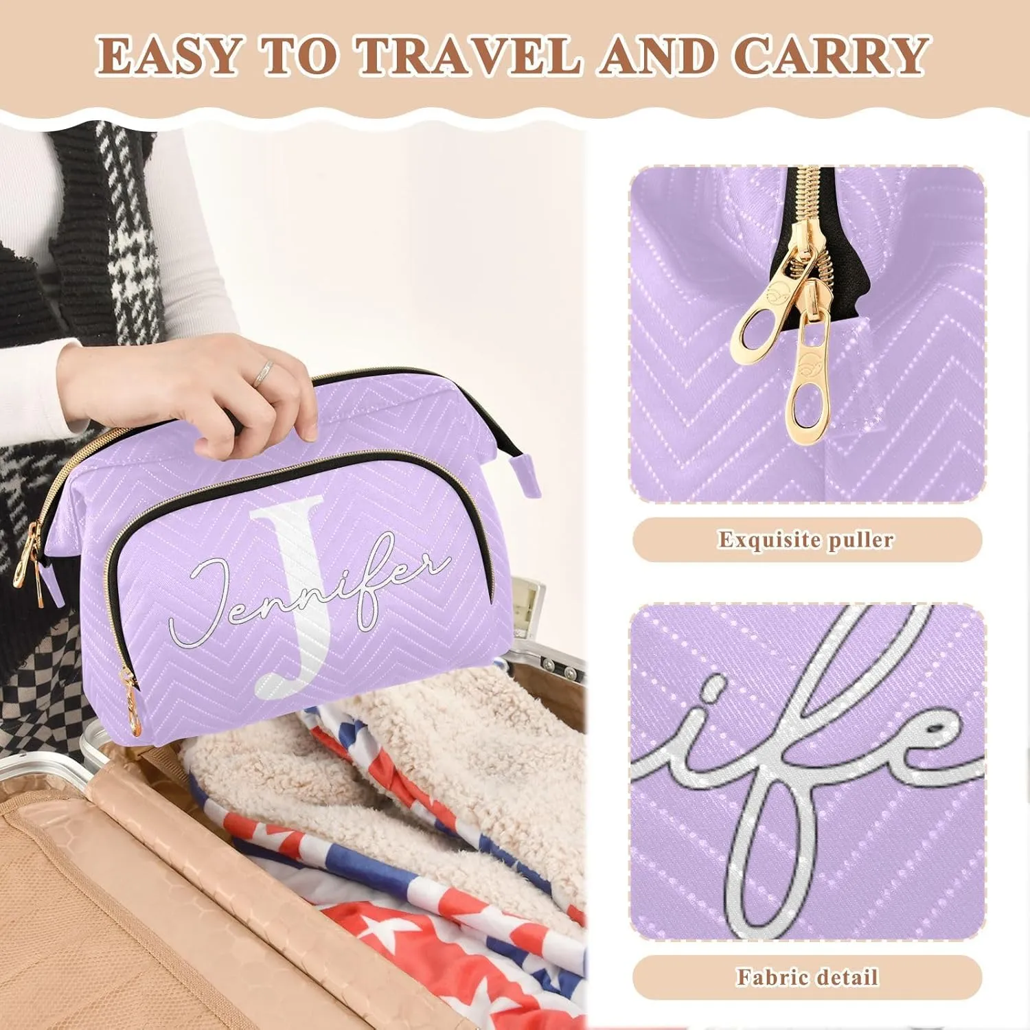 Lilac Custom Makeup Bag Travel Toiletry Bag Make Up Bags Skincare Bag Big Large Makeup Case Pouch Cosmetic Bag Box Organizer for Toiletries Women Purse Men Adults Trip Sports
