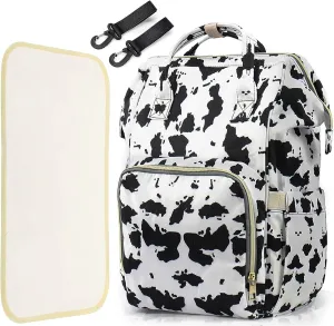 LIMHOO 3 in 1 Diaper Bag Backpack, Multifunction Large Baby Bags with Changing Pad & Stroller Straps, Waterproof Nappy Bag for Mom Baby Care (Cow Print)