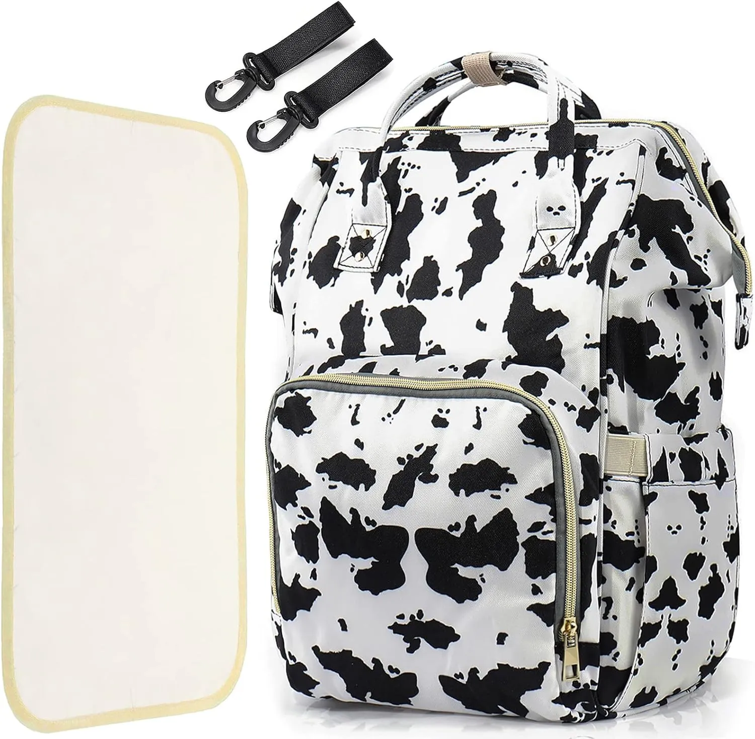 LIMHOO 3 in 1 Diaper Bag Backpack, Multifunction Large Baby Bags with Changing Pad & Stroller Straps, Waterproof Nappy Bag for Mom Baby Care (Cow Print)