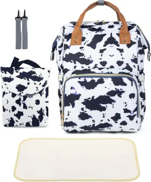 LIMHOO 4 in 1 Diaper Bag Backpack Set for Baby Girls Mom Large Capacity Waterproof Baby Care Bag Multi-Function Nappy Bag (Cow)